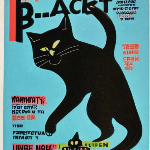 Prompt: cover for a magazine called'the black cat ', high quality scan, 1 9 7 0