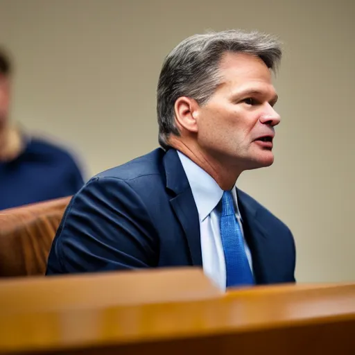 Prompt: fbi director Christopher wray getting scolded by a judge, photo 85mm, f/1.3