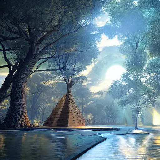 Image similar to sacred geometry photography nature photography cryengine render, by android jones, syd mead, and john stephens