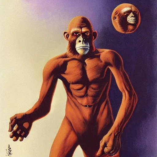 Image similar to a powerful psychic joe rogan ape emitting psychic powers, by gerald brom, nazi propaganda