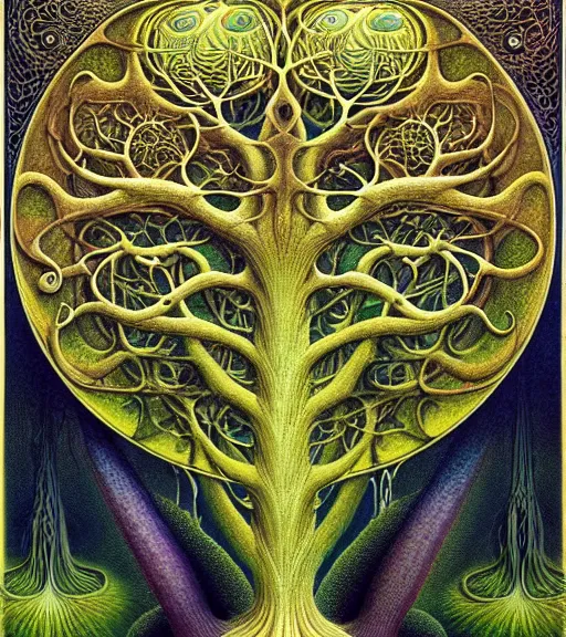 Image similar to tree of life by roger dean and andrew ferez, art forms of nature by ernst haeckel, divine chaos engine, symbolist, visionary, art nouveau, botanical fractal structures, organic, detailed, realistic, surreality