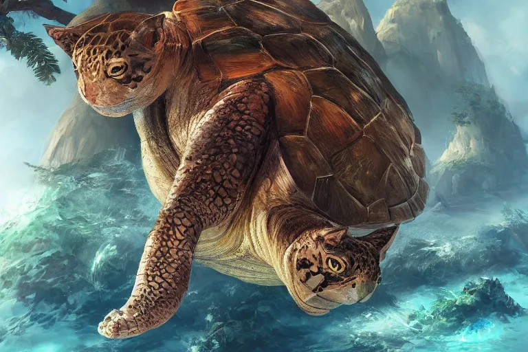 Prompt: the legendary island sized cat turtle hybrid, made by Stanley Artgerm Lau, WLOP, Rossdraws, ArtStation, CGSociety, concept art, cgsociety, octane render, trending on artstation, artstationHD, artstationHQ, unreal engine, 4k, 8k,