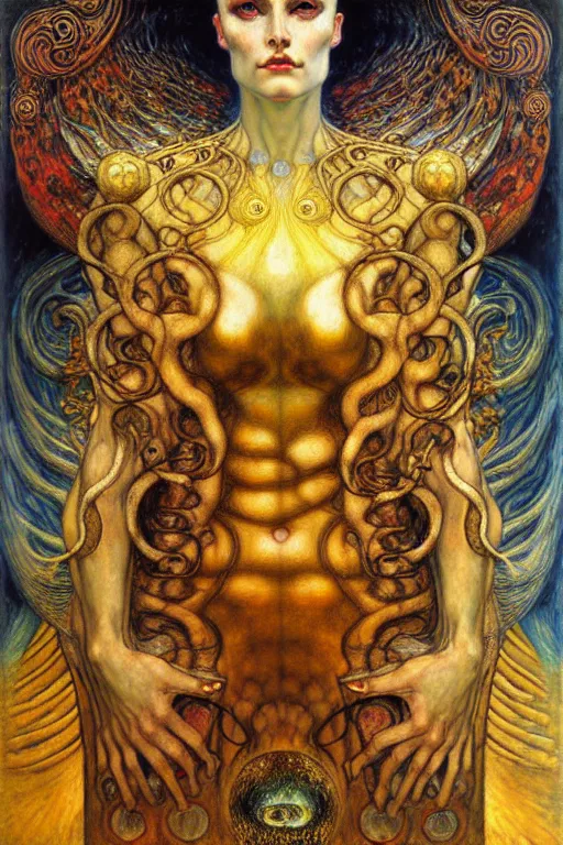 Image similar to Divine Chaos Engine by Karol Bak, Jean Delville, William Blake, Gustav Klimt, and Vincent Van Gogh, symbolist, visionary