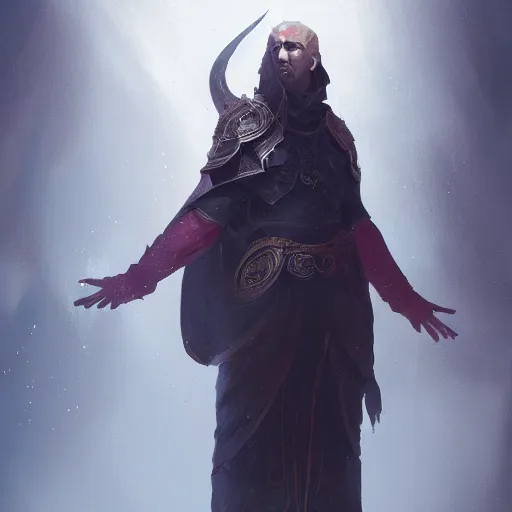 Image similar to high fantasy priest designed by Greg rutkowski, concept art, fantasy, 4k, CG render