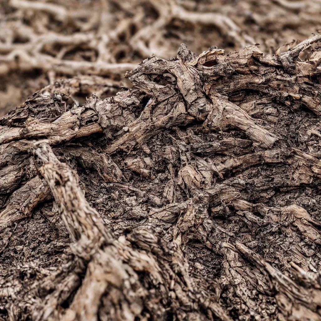 Prompt: close - up of a dry and dead branch in a forest of sand and coal, dust, wind, advertising photography