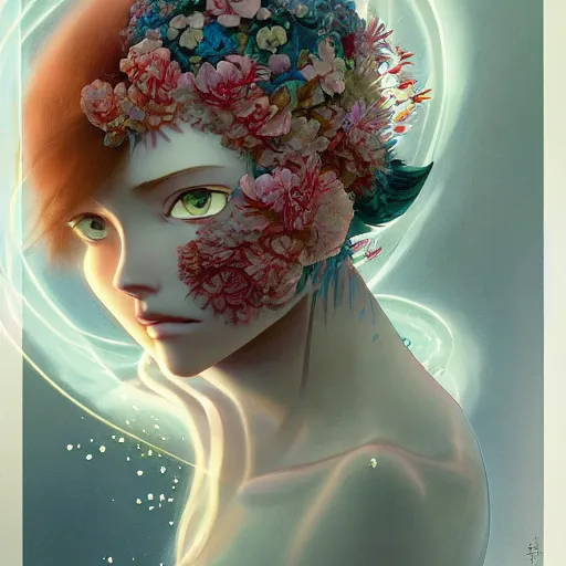 Image similar to prompt : flora portrait soft light painted by james jean and katsuhiro otomo and erik jones, inspired by evangeleon anime, smooth face feature, intricate oil painting, high detail illustration, sharp high detail, manga and anime 1 9 9 9