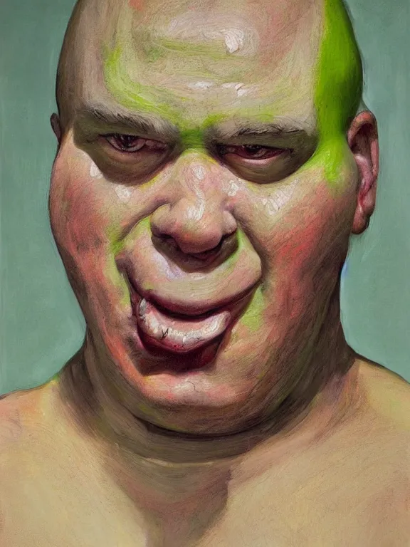 Image similar to shrek portrait by jenny saville