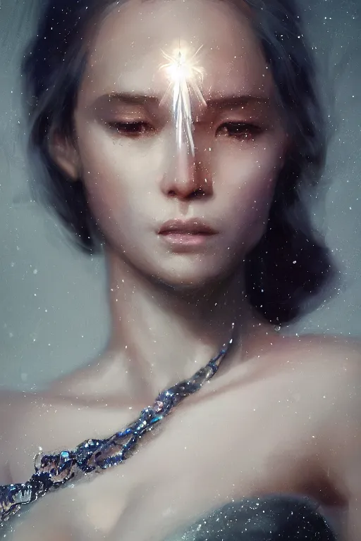 Prompt: A fancy portrait of a women coated in crystal by Greg Rutkowski, beeple, Sung Choi, Mitchell Mohrhauser, Maciej Kuciara, Johnson Ting, Maxim Verehin, Peter Konig, final fantasy, macro lens, 35mm, 8k photorealistic, cinematic lighting, HD, high details, dramatic, dark atmosphere, trending on artstation