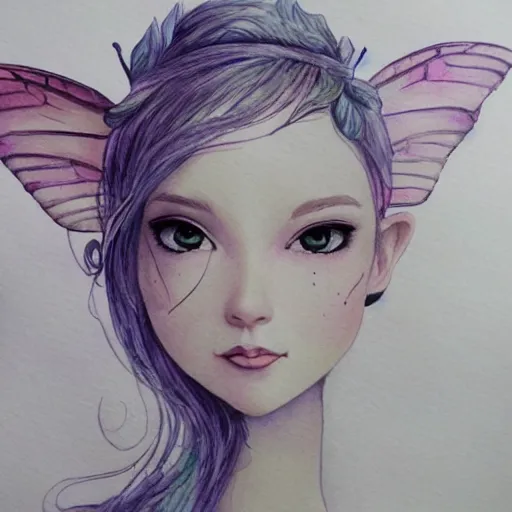 Image similar to water color on paper, ethereal pixie, highly detailed, artstation, masterpiece, award - winning,