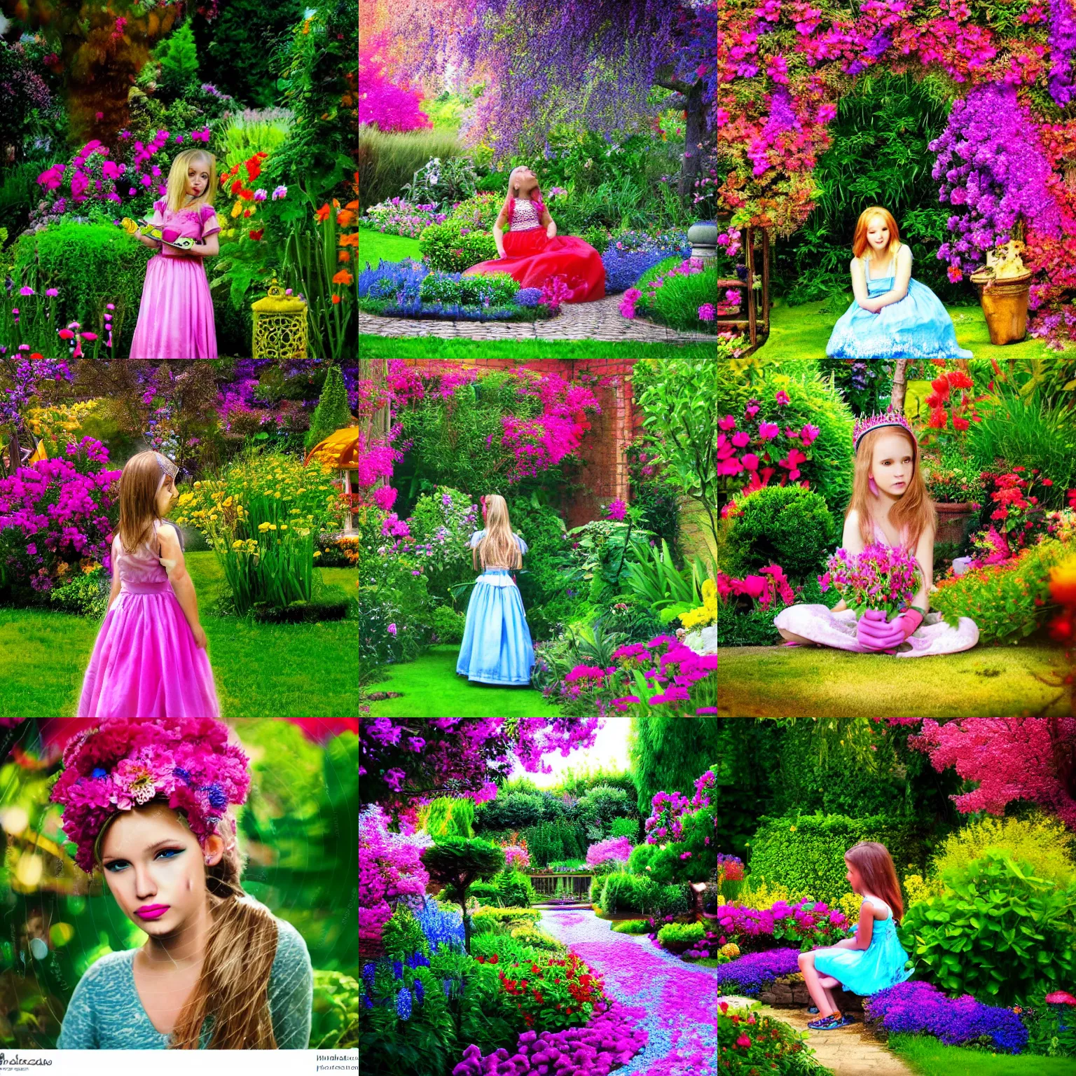 Prompt: kind princess, garden, atmosphere, vibrant, colorful