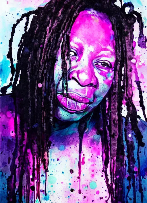 Image similar to whoopi goldberg by agnes cecile, luminous design, pastel colours, ink drips, autumn lights