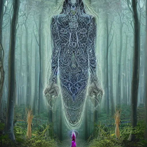 Prompt: floating esoteric hypnogogic ethereal shaman in a dreamworld of inception styles siconolfini landscapes of massive cityscape hyperdetailed intricate hyperrealism beautiful forest n - 4