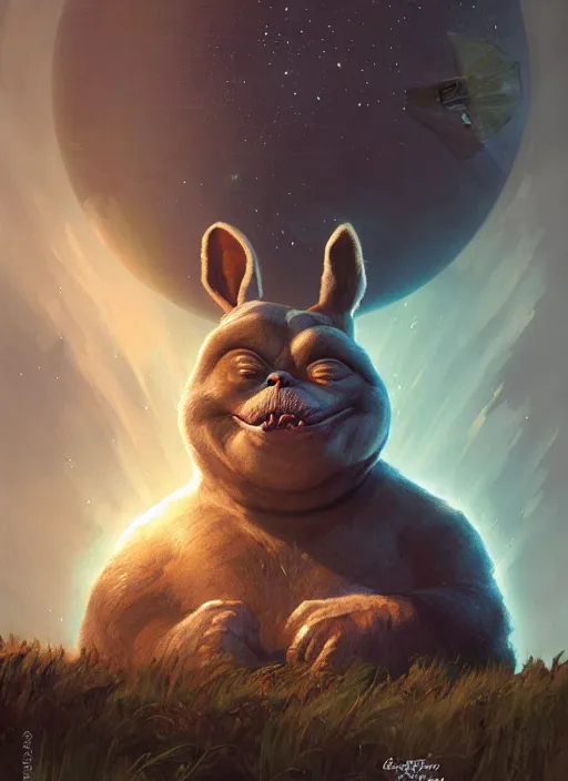 Image similar to hyper realistic, star wars, zoomed out portrait of a mega derpy big chungus, stoned, by greg rutkowski, scott m fischer, artgerm, loish, slight glow, atmospheric, anne stokes, alexandros pyromallis