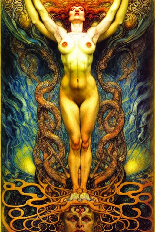 Image similar to Divine Chaos Engine by Karol Bak, Jean Delville, William Blake, Gustav Klimt, and Vincent Van Gogh, symbolist, visionary