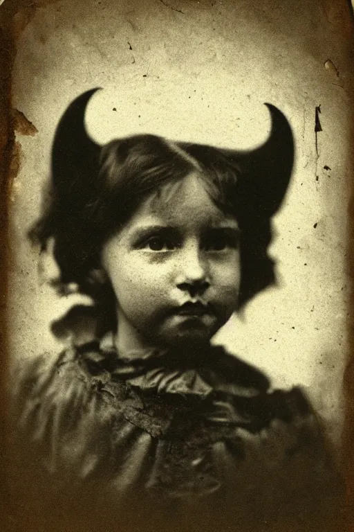 Prompt: portrait of demon with fangs, old vintage photography, daguerreotype, damaged photo, film artifacts, scratches, tears, hyperrealistic, ultra detailed, 4 k