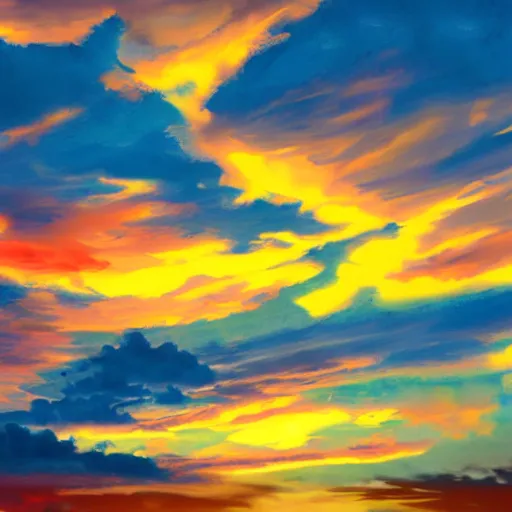 Prompt: peaceful puffy cloud with sunset in the background, matte painting