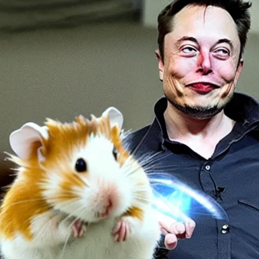 Image similar to elon musk riding a mecha hamster