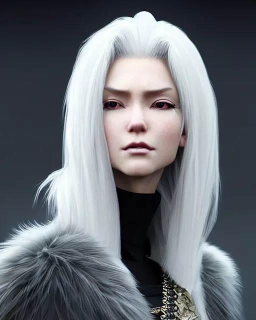 Prompt: dragon hunter wearing a fur - lined dragonhide jacket!!! beautiful and gorgeous elegant white haired female!! symmetry, character concept art, sharp focus, illustration, art by artgerm!! greg rutkowski magali villeneuve wlop!! ilya kuvshinov!! charlie bowater! octane render, unreal engine 5! highly rendered!!