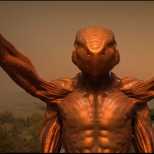 Image similar to a magestic humanoid alien god being workship, cinematic realistic, unreal engine 5