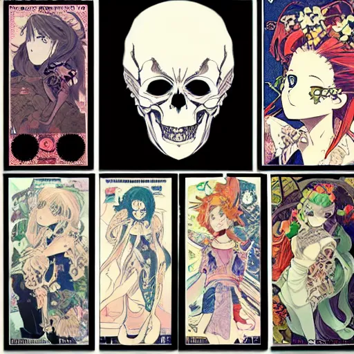 Prompt: anime manga skull portrait girl female skeleton astronaut illustration ditko and alphonse mucha pop art nouveau