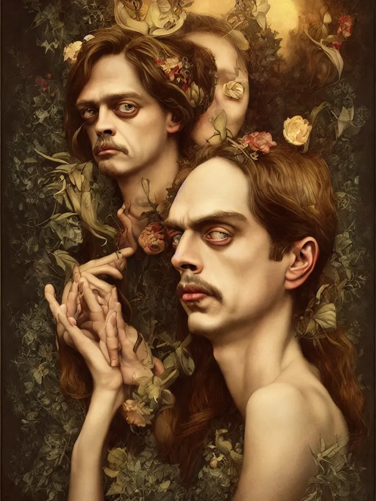 Image similar to steve buscemi by tom bagshaw in the style of gaston bussiere, art nouveau