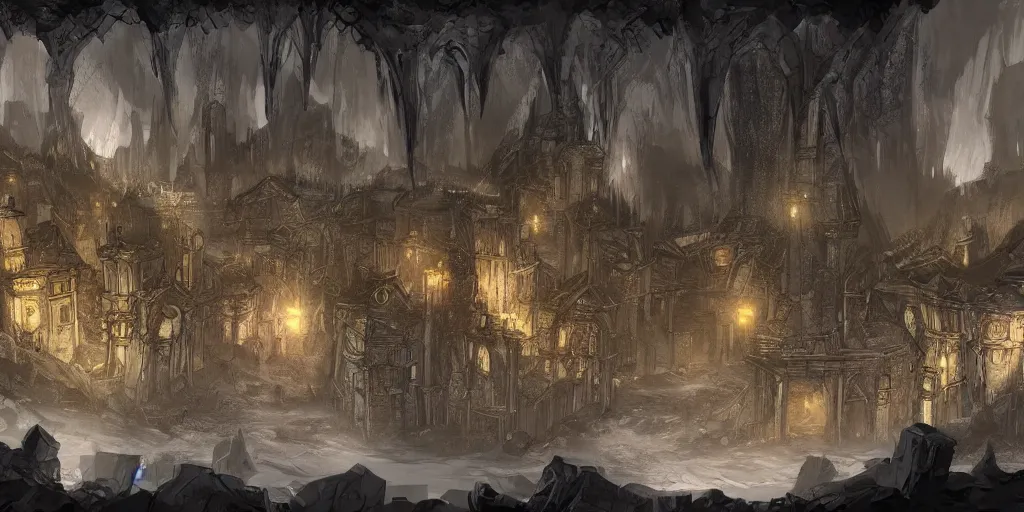 Prompt: abandoned city deep in the underdark, concept art