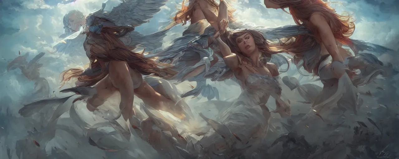 Image similar to battle of angels by magali villeneuve, artgerm, greg rutkowski, digital art, sharp focus, award winning,