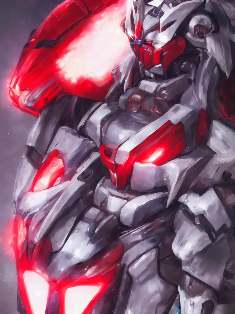 Image similar to A realistic anime portrait of a man in a Gundam suit with glowing red eyes, digital painting, by Stanley Artgerm Lau, Sakimichan, WLOP and Rossdraws, digtial painting, trending on ArtStation, SFW version