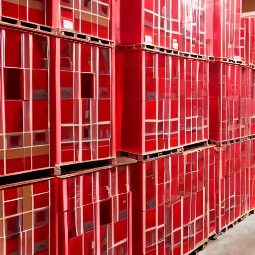 Image similar to a picture of a warehouse full of boxes but all boxes are red