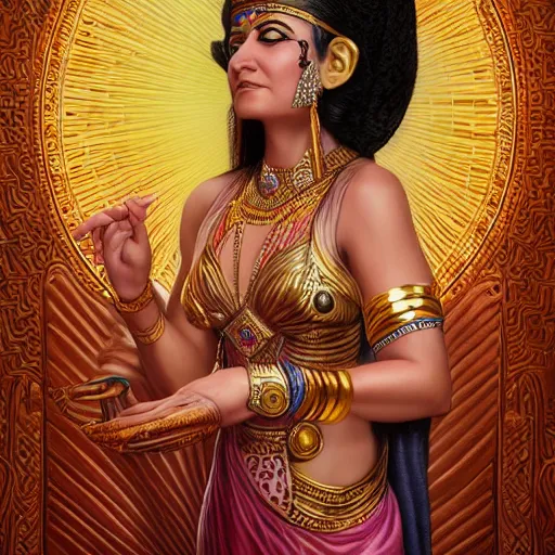 Image similar to a detailed fantasy character portrait of om kalthoum as egyptian goddess of music by lauri blank, artgerm, evelyn de morgan, 8K, 50mm lens