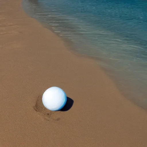 Prompt: ball made of Sand floating above water