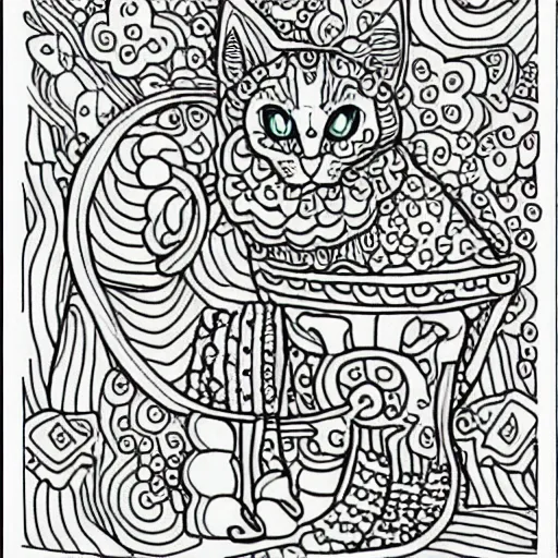 Prompt: cat coloring book page