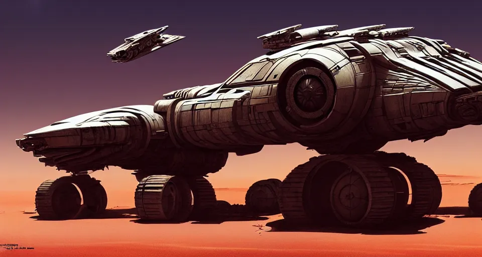 Image similar to highly detailed cinematic syd mead scifi render of 3 d sculpt of fury road spaceship, sparth, scott robertson, guardians of the galaxy, star wars, maschinen krieger, raphael lecoste
