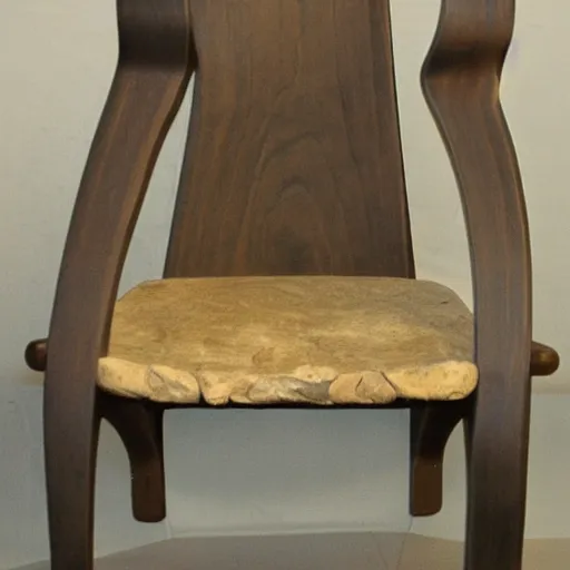 Prompt: A chair made by a drunk caveman, stone chair