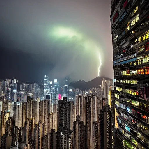 Image similar to a tornado ripping through the city of hong kong