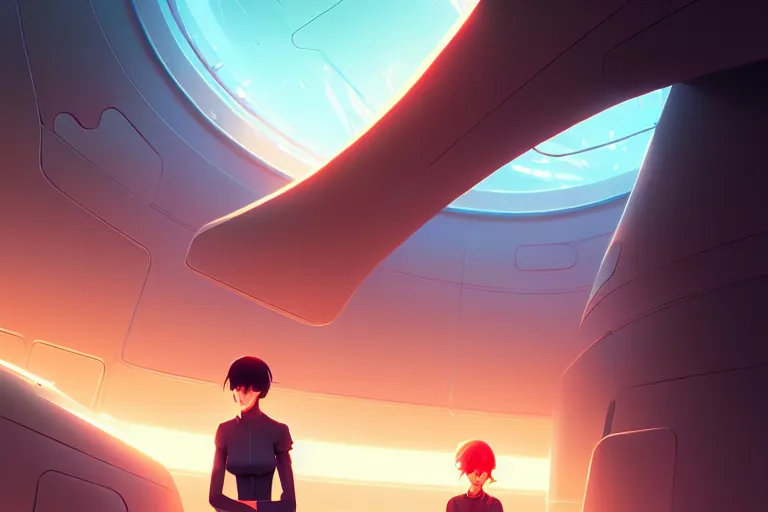 Image similar to a futuristic lab, vector behance hd jesper ejsing, rhads, makoto shinkai, lois van baarle, ilya kuvshinov, rossdraws, hd, 3 2 k, ilya kuvshinov, gustav klimt