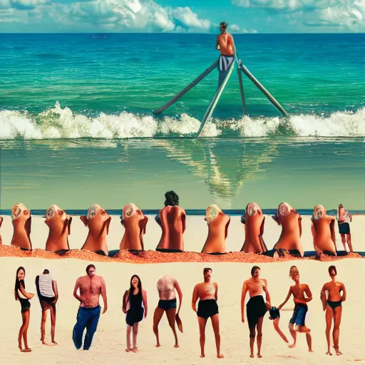 Prompt: a group of people at the beach, crossfade, expressive, photoshop, album cover art