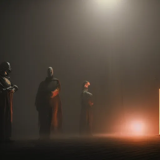 Image similar to techno-wizard, lightening, cyberpunk, occult, dark, summoning ritual, dungeon, photo realistic, Cinematic lighting, cinematic composition, foggy, dark atmosphere, 8k