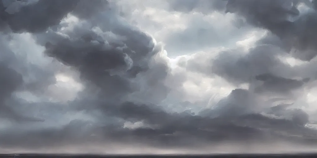 Image similar to stormy illustrated clouds, concept art, painted by james paick