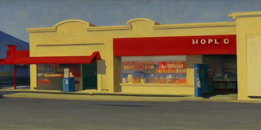 Image similar to a beautiful painting of an airport convenience store by Edward Hopper, 8k, 4k