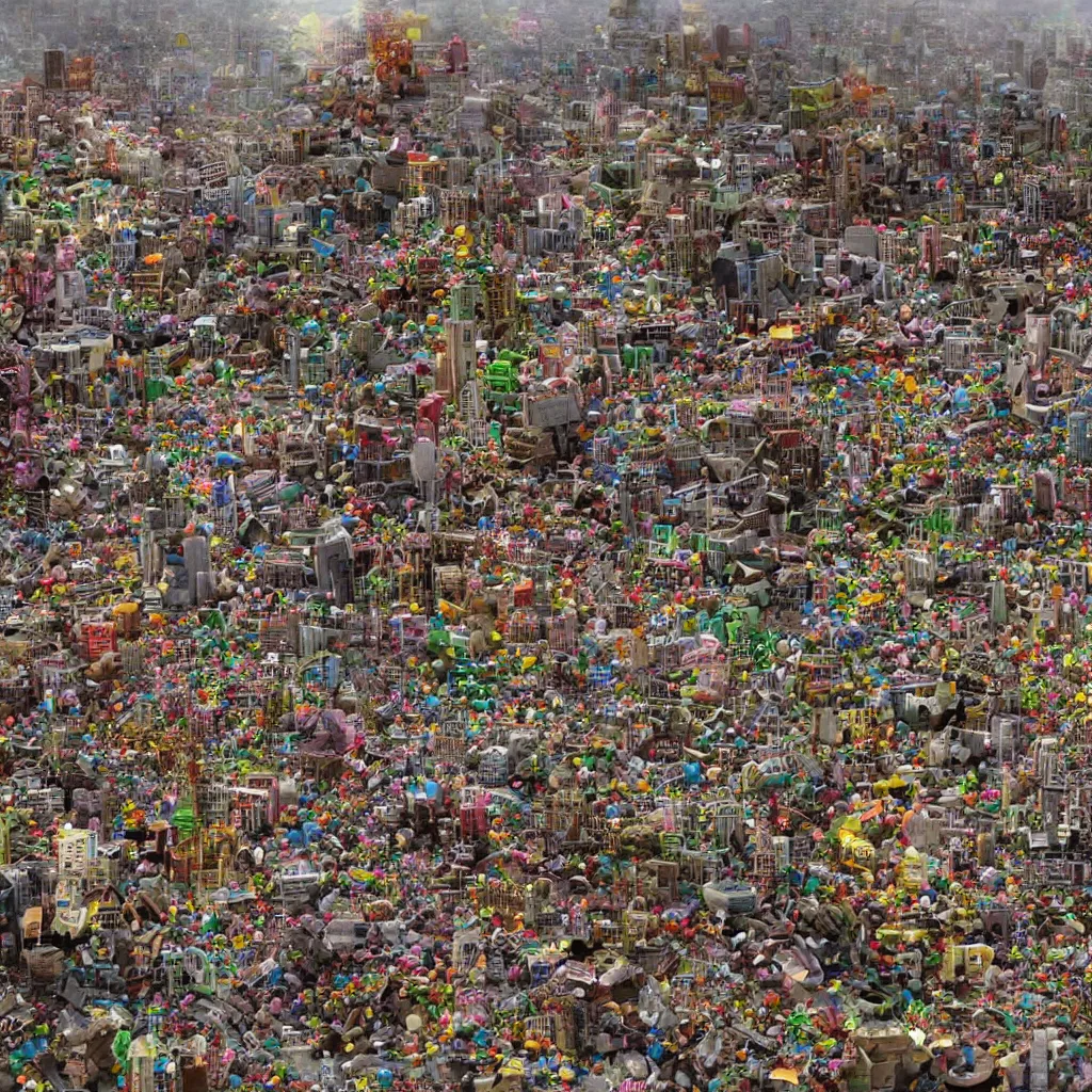 Image similar to big post apocalyptic city made of candy