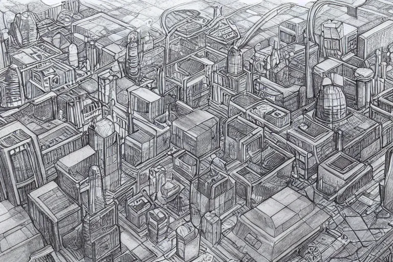 Prompt: a beautiful drawing of a future funk space city, highly realistic, unreal engine, detailed city