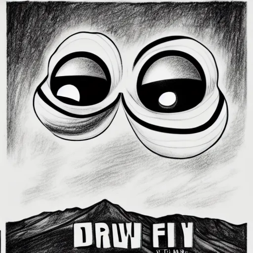 Prompt: a drawing of three huge eyes floating over a mountain, black and white, vintage poster, film grain