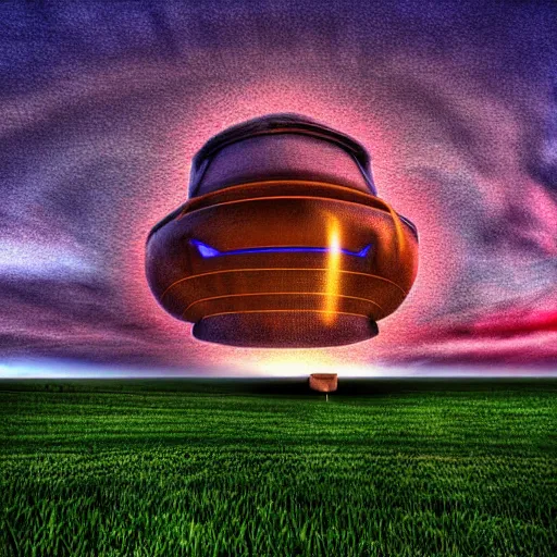 Prompt: UFO Fantasy Art taking a cow crop circle HDR