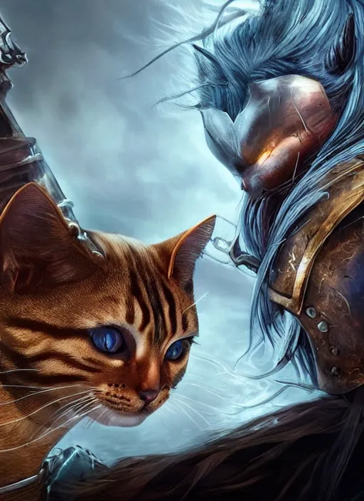 Image similar to a humanoid cat with a sword in elden ring, gameplay, boss fight, 8k, hd