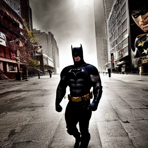 Image similar to portrait of Dwayne Johnson as batman, photograph, natural light, sharp, detailed face, magazine, press, photo, Steve McCurry, David Lazar, Canon, Nikon, focus