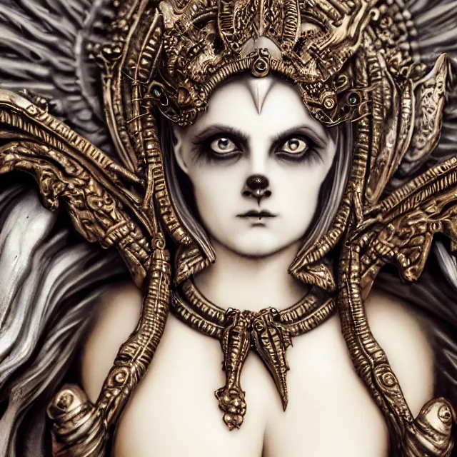 Image similar to centered portrait, close up, candid photography, goddess of death, by anne stokes, updo, highly detailed, accurate