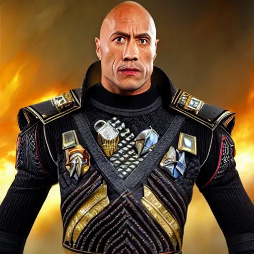 Image similar to a full body portrait of the rock as a klingon star fleet officer from star trek next generation dressed in full uniform, ultra rendered extreme realism and detail, 8 k, highly detailed, realistic, completely framed, hyper realistic, colorful, direct lighting, 3 5 mm photo, photorealistic, sharp focus