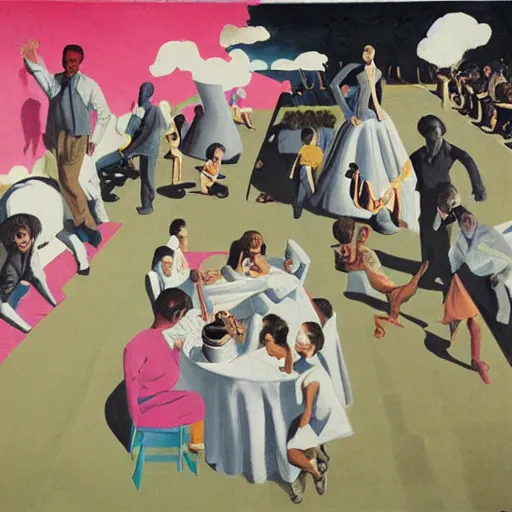 Prompt: having a cool party, painting by neo Rauch