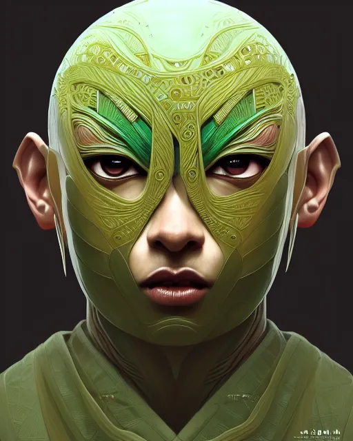 Prompt: symmetry, samurai, lines, brown skin, green iris, vray, machine face, intricate, elegant, highly detailed, digital painting, artstation, cgsociety, concept art, smooth, sharp focus, illustration, yoshitaka amano, art by camille corot and karol bak and kim tschang yeul, 8 k